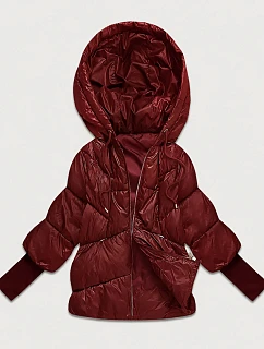 Dámska bunda s pletenými manžetami, oversize, vínová (B6078-27)