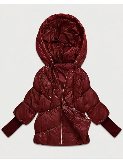 Dámská bunda s pletenými manžetami, oversize, vínová (B6078-27) Dámská bunda s pletenými manžetami, oversize, vínová (B6078-27)
