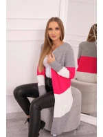 Sivý+malinový pruhovaný sveter