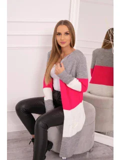 Sivý+malinový pruhovaný sveter