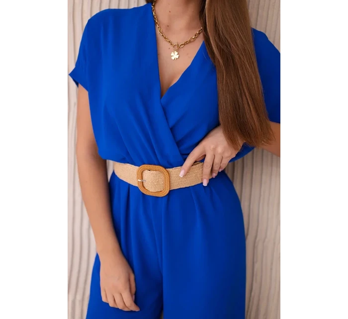 Kombinéza s ozdobným opaskom v páse chrpovo modrá Kombinéza s ozdobným opaskom v páse chrpovo modrá