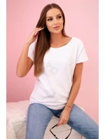 Dámska blúzka s krátkym rukávom a kryštálmi biela