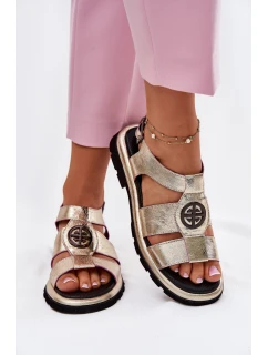 Skórzane Sandały Damskie Lakierowane Z Ozdobnym Detalem Artiker 56C0689 Złote
