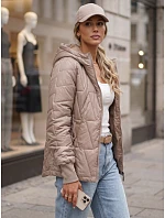 Dámska prešívaná prechodná bunda s kapucňou, béžová, FashionStreet TY5783