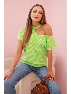 Dámská bavlněná blůza na jedno rameno s model 21820431 pruhovaná zelená - K-Fashion