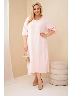 Dámské šaty Plus Size z bavlněného mušelínu s výstřihem do V bonbónově růžová