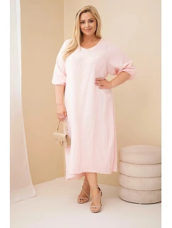 Dámské šaty Plus Size z bavlněného mušelínu s výstřihem do V bonbónově růžová