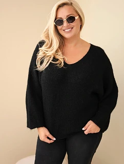 Dámsky sveter vo veľkosti Plus Size s výstrihom do V a širokými rukávmi, čierny