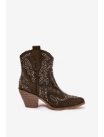 Ocieplane Damskie Botki Kowbojki Ze Zdobieniem Ciemnozielone Lelira Ocieplane Damskie Botki Kowbojki Ze Zdobieniem Ciemnozielone Lelira