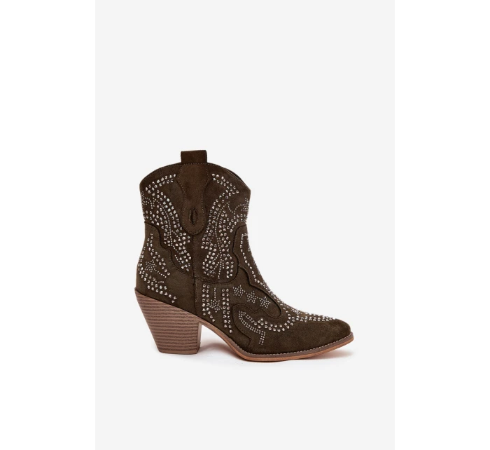 Ocieplane Damskie Botki Kowbojki Ze Zdobieniem Ciemnozielone Lelira Ocieplane Damskie Botki Kowbojki Ze Zdobieniem Ciemnozielone Lelira