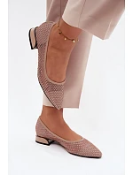 Baleríny na nízkém podpatku síťované s ozdobou Vinceza 62294 Béžové