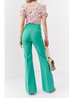 Elegantné zelené dámske nohavice s rozšírenými nohavicami
