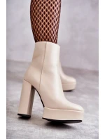 Hladké kožené topánky na podpätku Beige Kaysa Hladké kožené topánky na podpätku Beige Kaysa