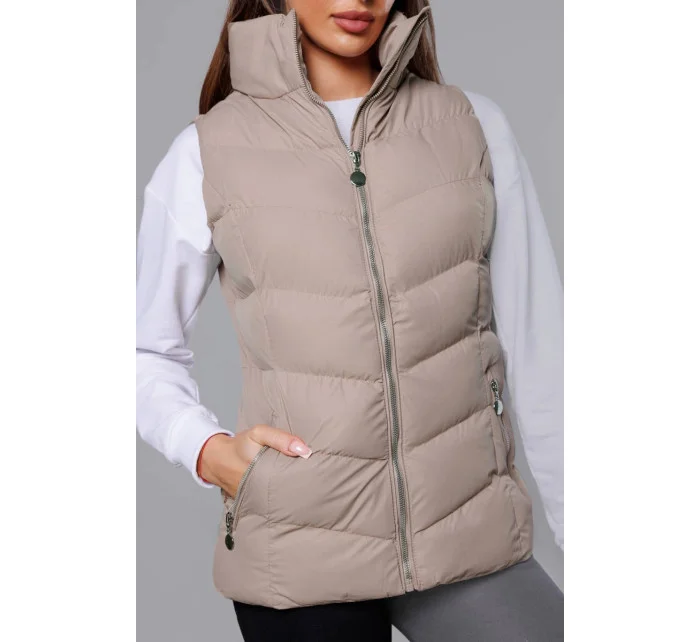 Tmavo béžová páperová dámska vesta (5M719-62) Tmavo béžová páperová dámska vesta (5M719-62)