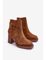 Zamszové Botky Na Podpatku Hnědé model 21632198 - Boto