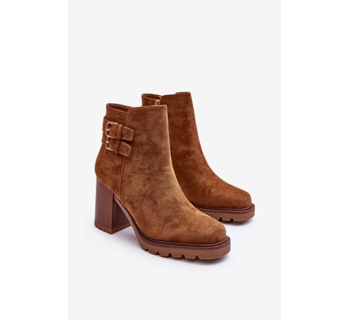 Zamszové Botky Na Podpatku Hnědé model 21632198 - Boto