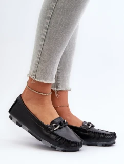 Skórzane Mokasyny Damskie Z Ozdobą Czarne S.Barski LR339
