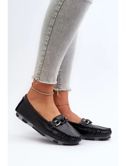 Dámské kožené mokasíny s ozdobou Černé model 21655753 - S.Barski