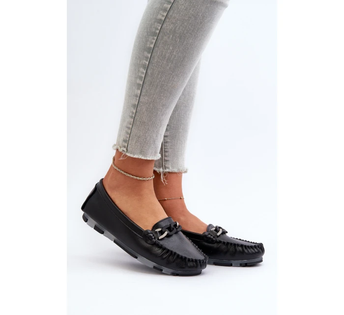 Dámské kožené mokasíny s ozdobou Černé model 21655753 - S.Barski