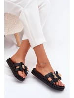 Klapki Damskie Z Kokardą I Złotą Broszką Czarne Lynara Klapki Damskie Z Kokardą I Złotą Broszką Czarne Lynara