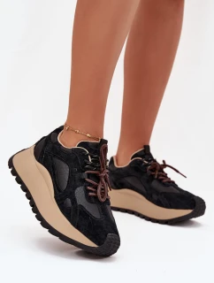 Skórzane Sneakersy Na Platformie Damskie Big Star SS274628 HI-POLY SYSTEM Czarne