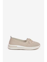 Kožené Ažurové Dámské Polobotky LR61-7044 Béžové