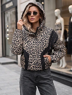 Dámska prechodná bunda s kapucňou s leopardím vzorom, béžová, FashionStreet TY6041