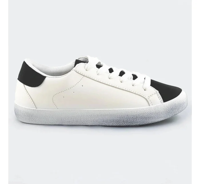 Dvojfarebné bielo-čierne dámske šnurovacie trampky (6340)