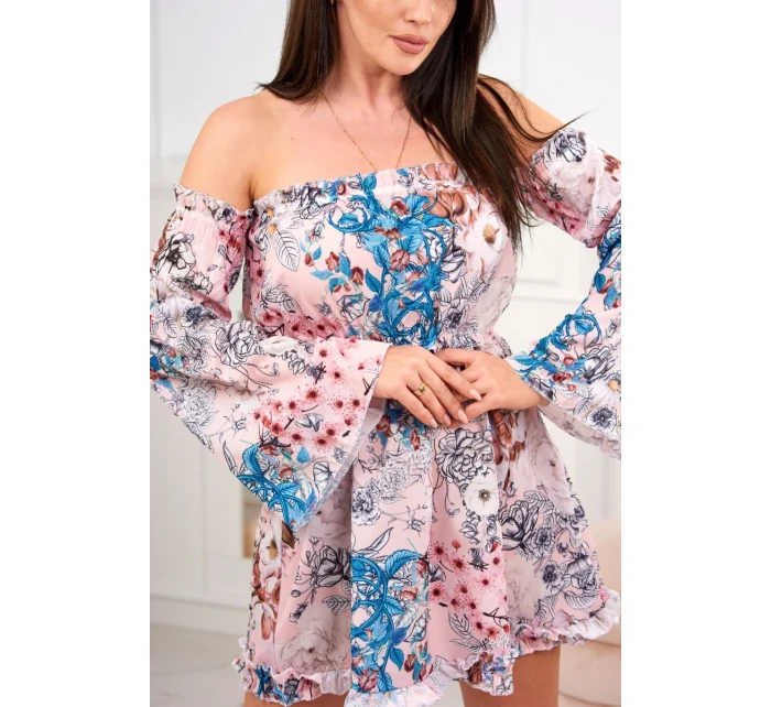 model 18746616 květinové šaty pudrově růžové - K-Fashion model 18746616 květinové šaty pudrově růžové - K-Fashion