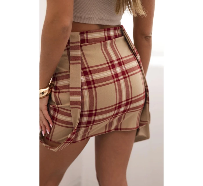 Dámska kockovaná sukňa s gombíkmi kockovaná béžová