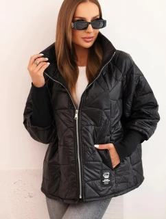 Dámska prešívaná bunda s krátkym strihom a stojacím golierom čierna