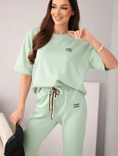 Dámsky viskózový maslový set s krátkym rukávom a nohavicami s vyhrnutou nohavicou tmavo mätovej farby