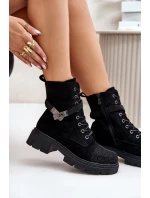 Zateplené kotníkové boty s ozdobou Černé model 21671908 - S.Barski Zateplené kotníkové boty s ozdobou Černé model 21671908 - S.Barski