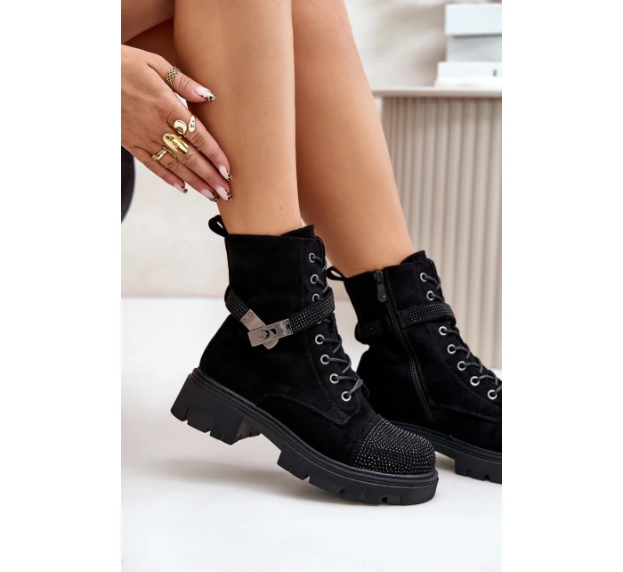 Zateplené kotníkové boty s ozdobou Černé model 21671908 - S.Barski Zateplené kotníkové boty s ozdobou Černé model 21671908 - S.Barski
