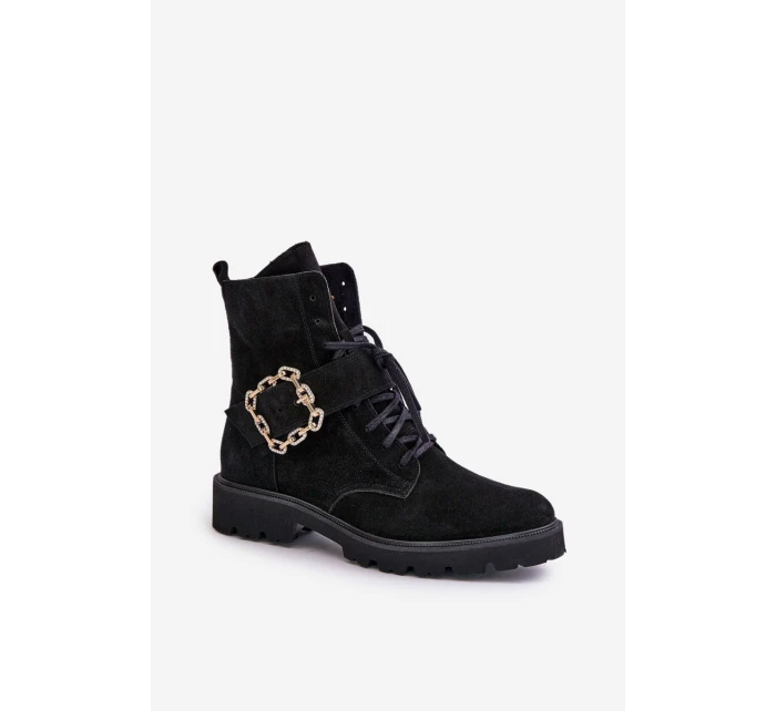 Velurové Kozačky S Přezkou Černé model 21675541 - Zazoo