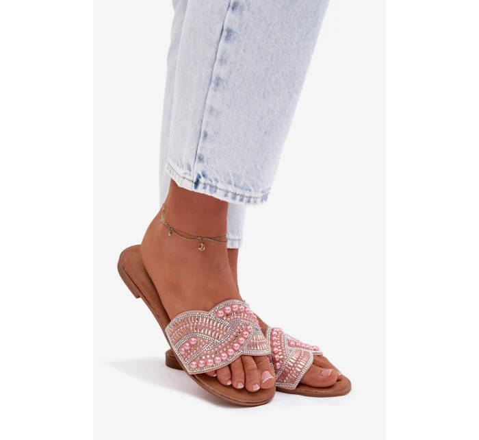 Zdobené dámské ploché nazouváky růžové Dovima Zdobené dámské ploché nazouváky růžové Dovima