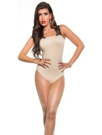 Dámske sexy body s háčkovanými ramienkami a kamienkami 9172 Béžová s čiernou - KouCla