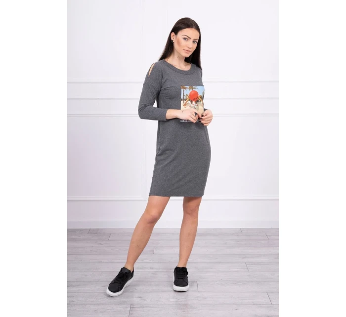 Šaty s potlačou Honey girl v grafitovej farbe Šaty s potlačou Honey girl v grafitovej farbe