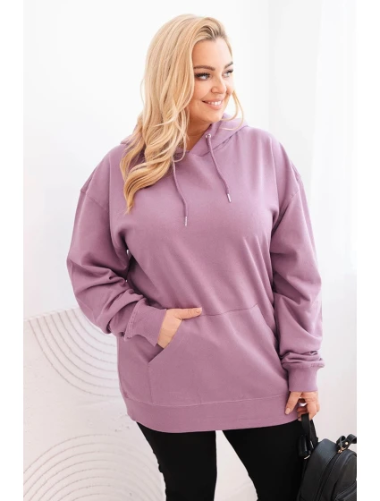 Dámská mikina s kapucí a klokaní kapsou Plus Size z bavlny tmavě růžová