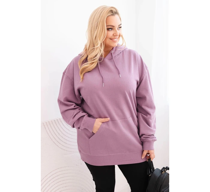 Dámske Plus veľkosť bavlnená mikina s kapucňou s klokaním vreckom tmavo ružová