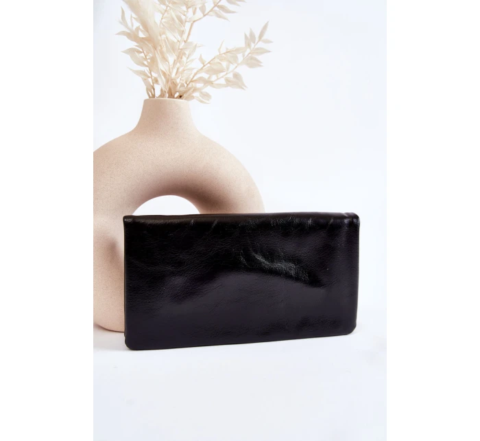 Damski Duży Skórzany Portfel Na Zamek Czarny Shiness