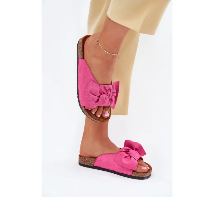Klapki Damskie Na Korkowej Podeszwie Kokardką Fuksja Seressa
