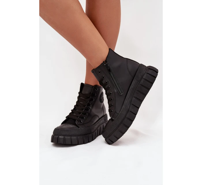 Zateplené Vysoké Tenisky Dámské Na Platformě S Zipem Černé model 21705267 - Boto