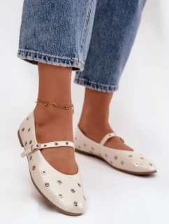 Dámské baleríny s páskem a sponou béžové model 21744513 - Boto