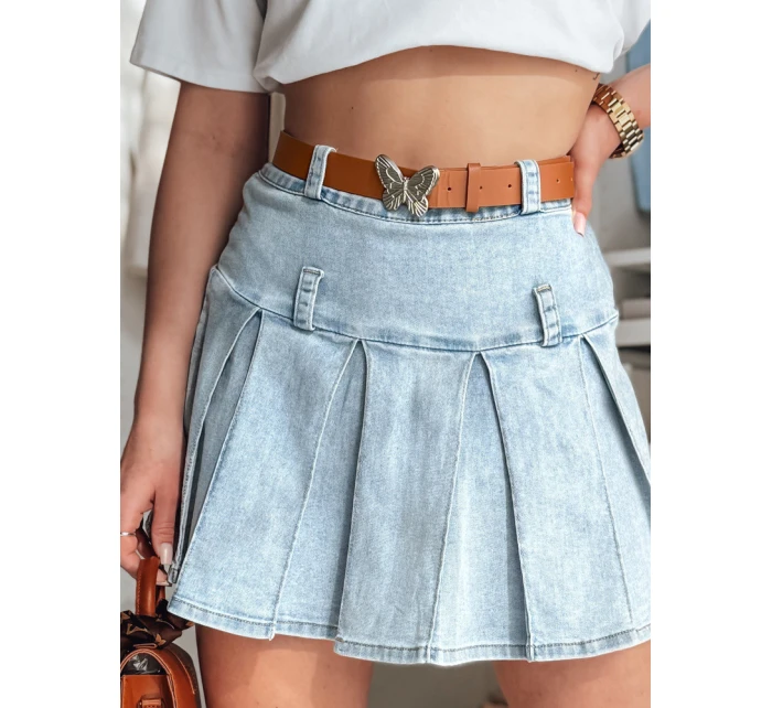 Džínsová minisukňa s opaskom BLUETTA modrá FashionStreet CY0505