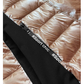 Béžová dámska zimná bunda z rôznych spojených materiálov (DK067-95)