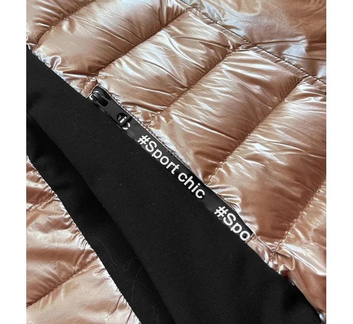 Béžová dámska zimná bunda z rôznych lepených materiálov (dk067-95)