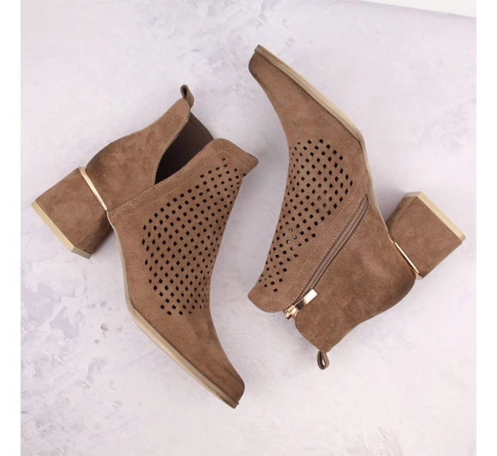 Semišové čižmy na podpätku Potocki W WOL213B hnedé