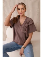 Bavlnená blúzka s ozdobnou mašľou mocca Bavlnená blúzka s ozdobnou mašľou mocca