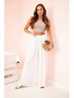 Široké dámské kalhoty s elastickým pasem bílý